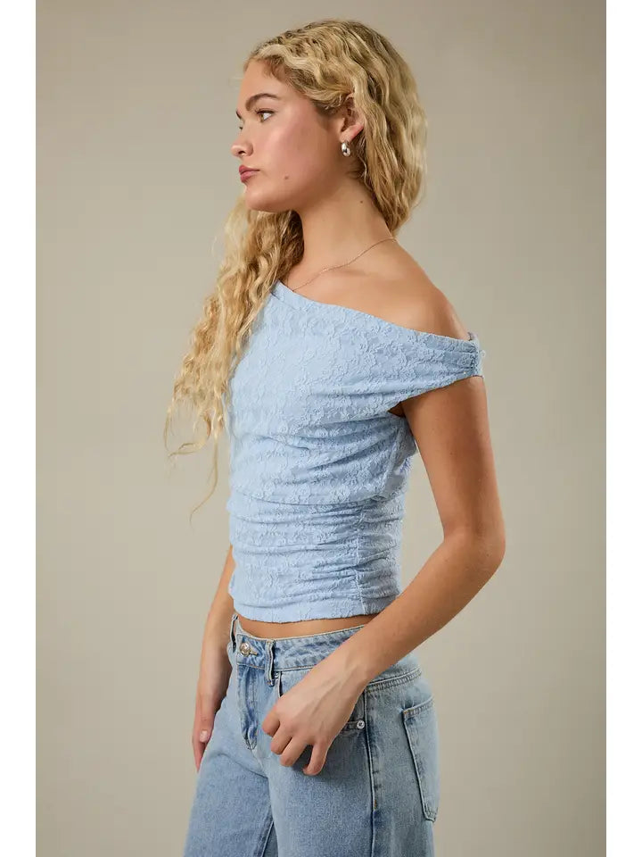 Off Shoulder Double Lined Lace Ruched Top
