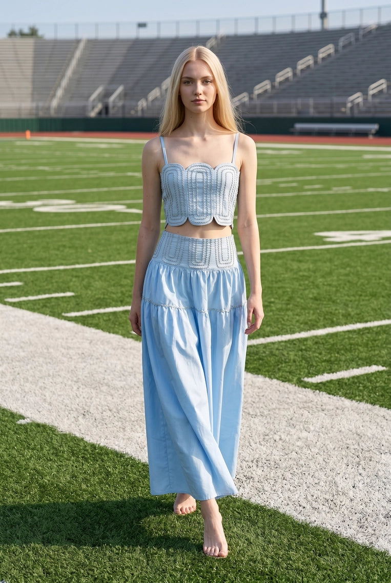 Silver Lace Trimmed Top & Skirt Set