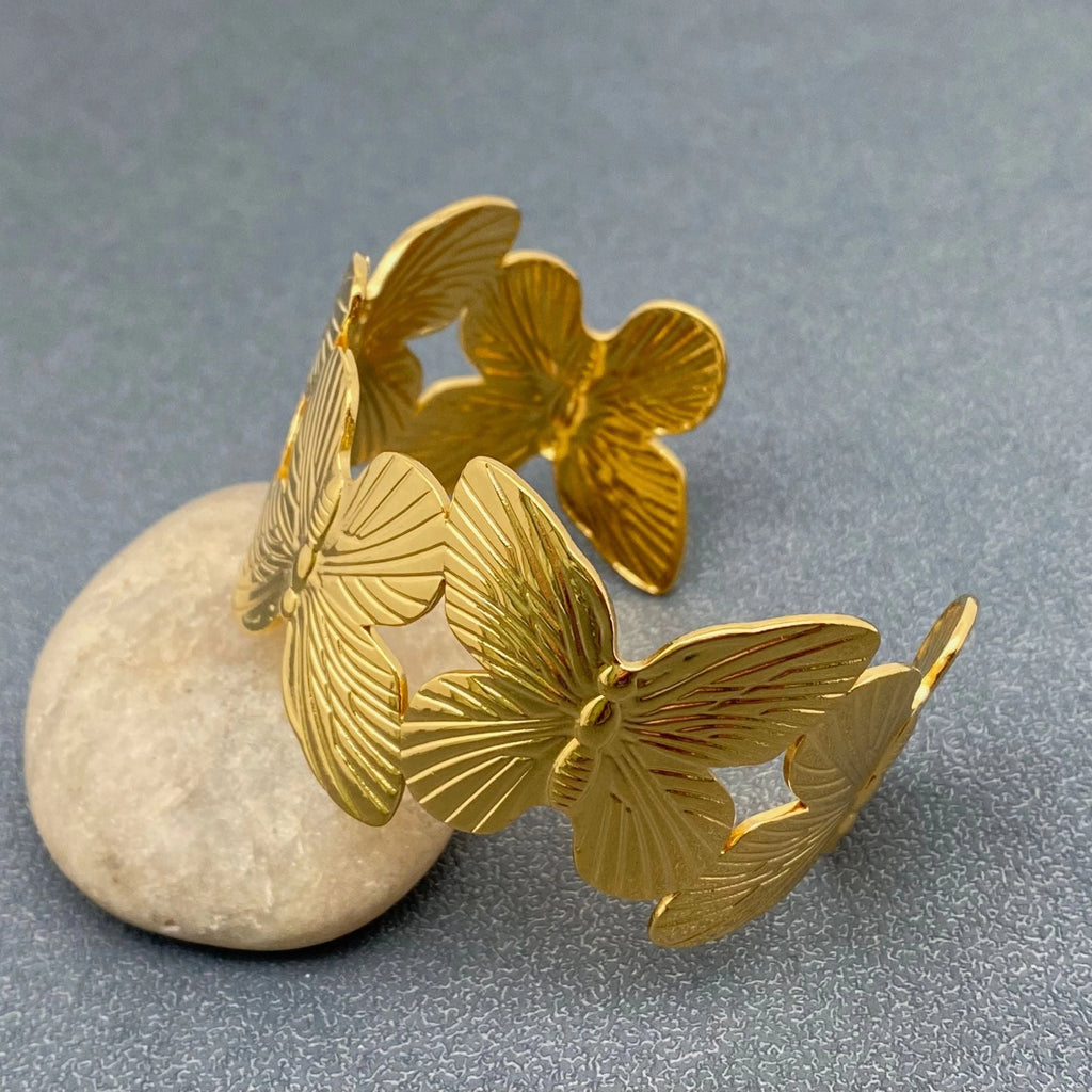 18K Gold Plated Stainless Steel Butterfly Cuff Bangle
