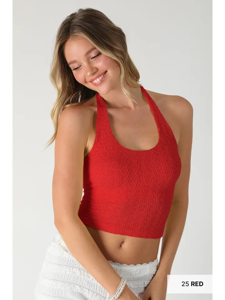 NikiBiki Floral Lace Halter Crop Top