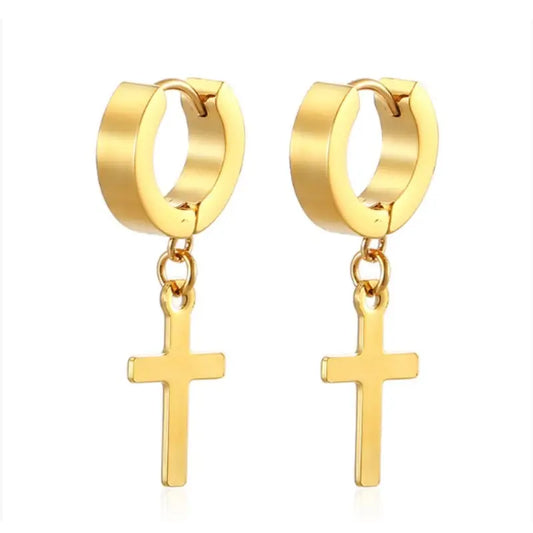 18K Stainless Steel Tarnish Free Cross Earrings