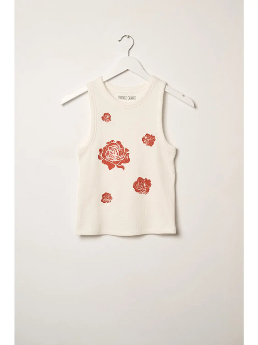 Vintage Roses Waffle Knit Graphic Tank Top