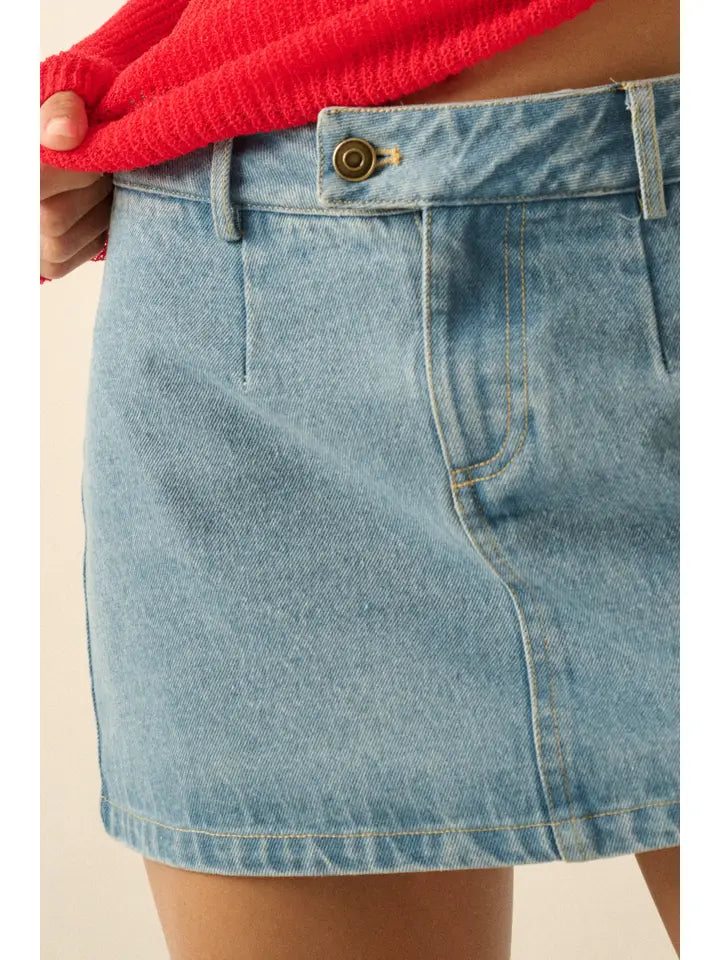 Denim Zip-Fly Belt Loop Mini Skort