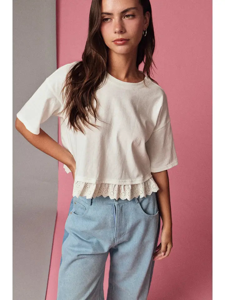 Eyelet Hem Boxy Knit Top