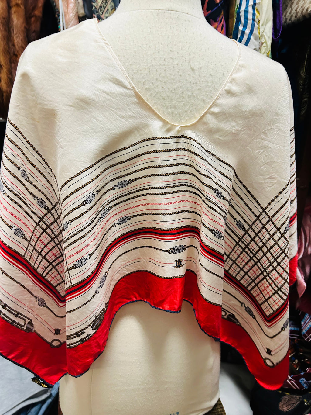 OOAK Upcycled VIntage Rope Print Celine Silk Scarf Poncho