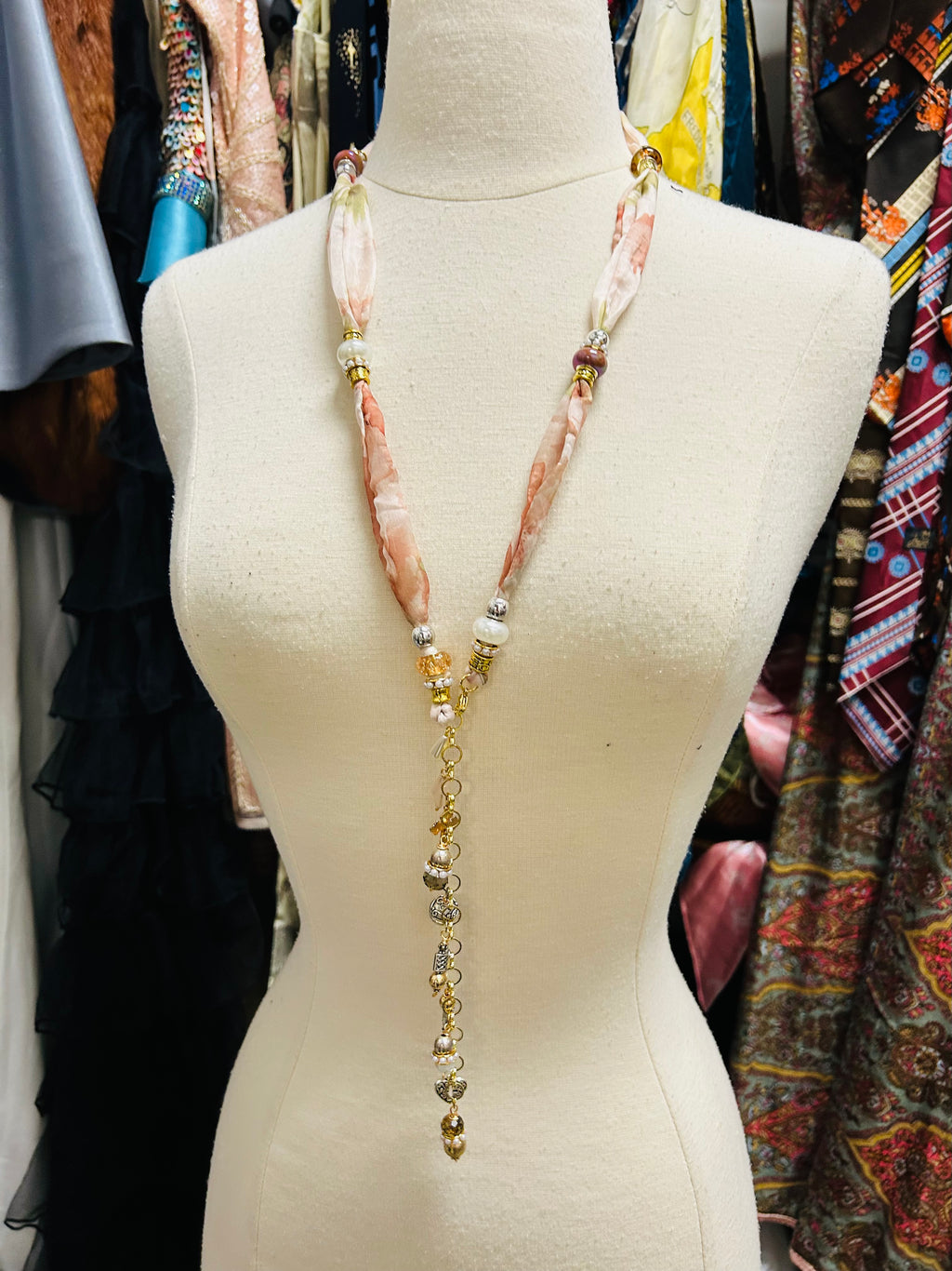 OOAK Floral Chiffon Necklace or Waist Chain
