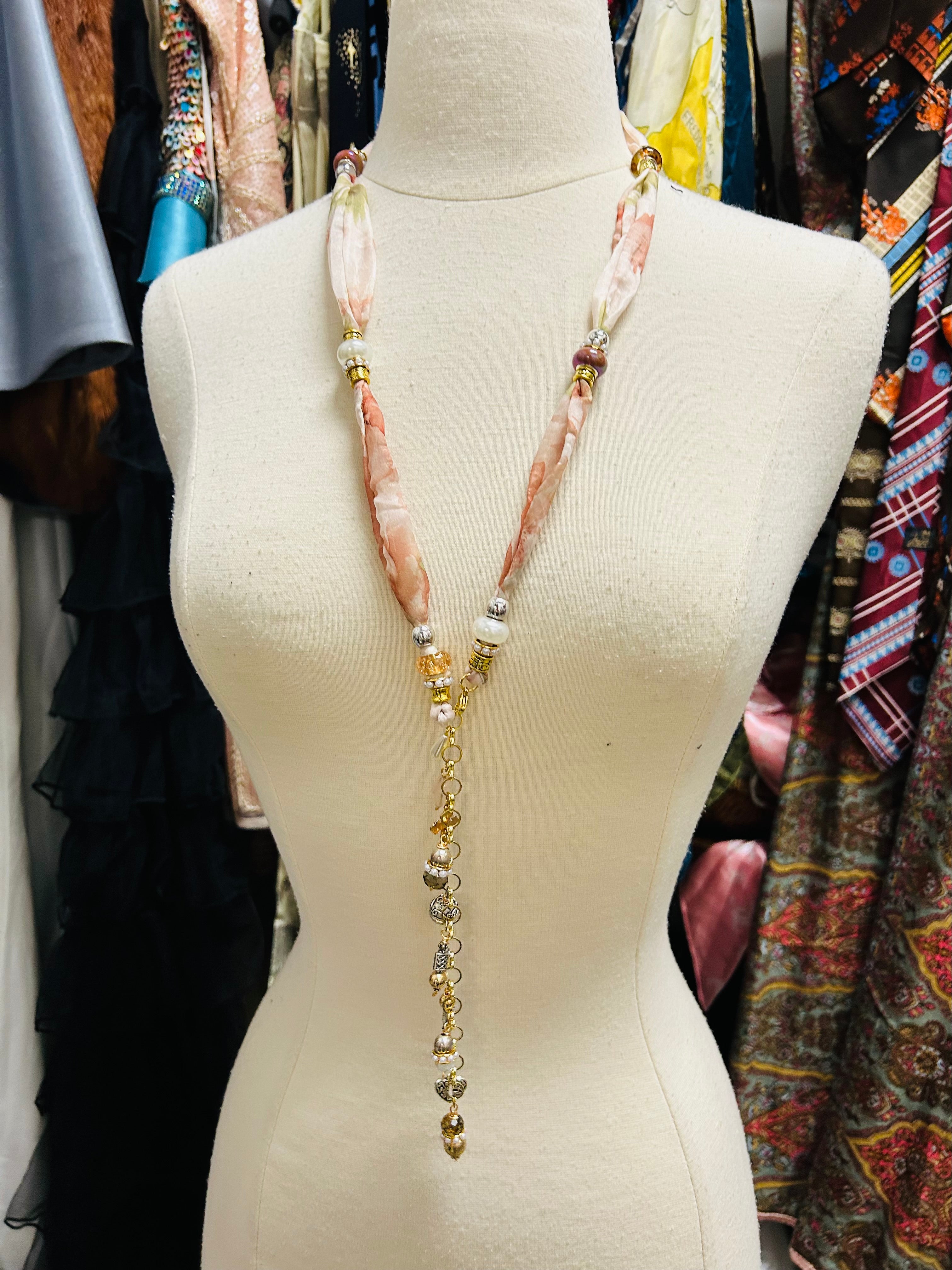OOAK Floral Chiffon Necklace or Waist Chain