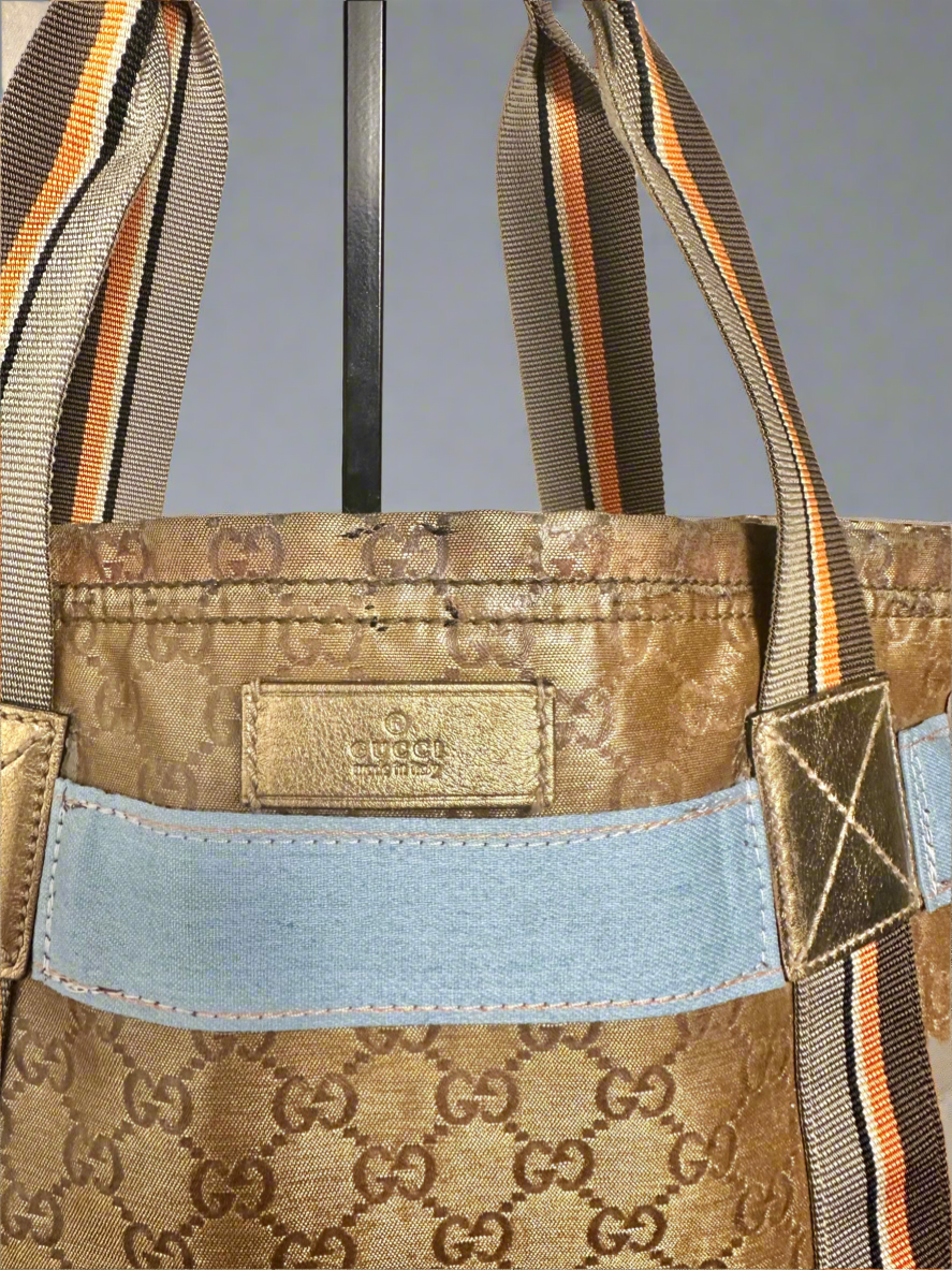 OOAK Authentic Vintage Upcycled Gucci Bag with Denim Trim