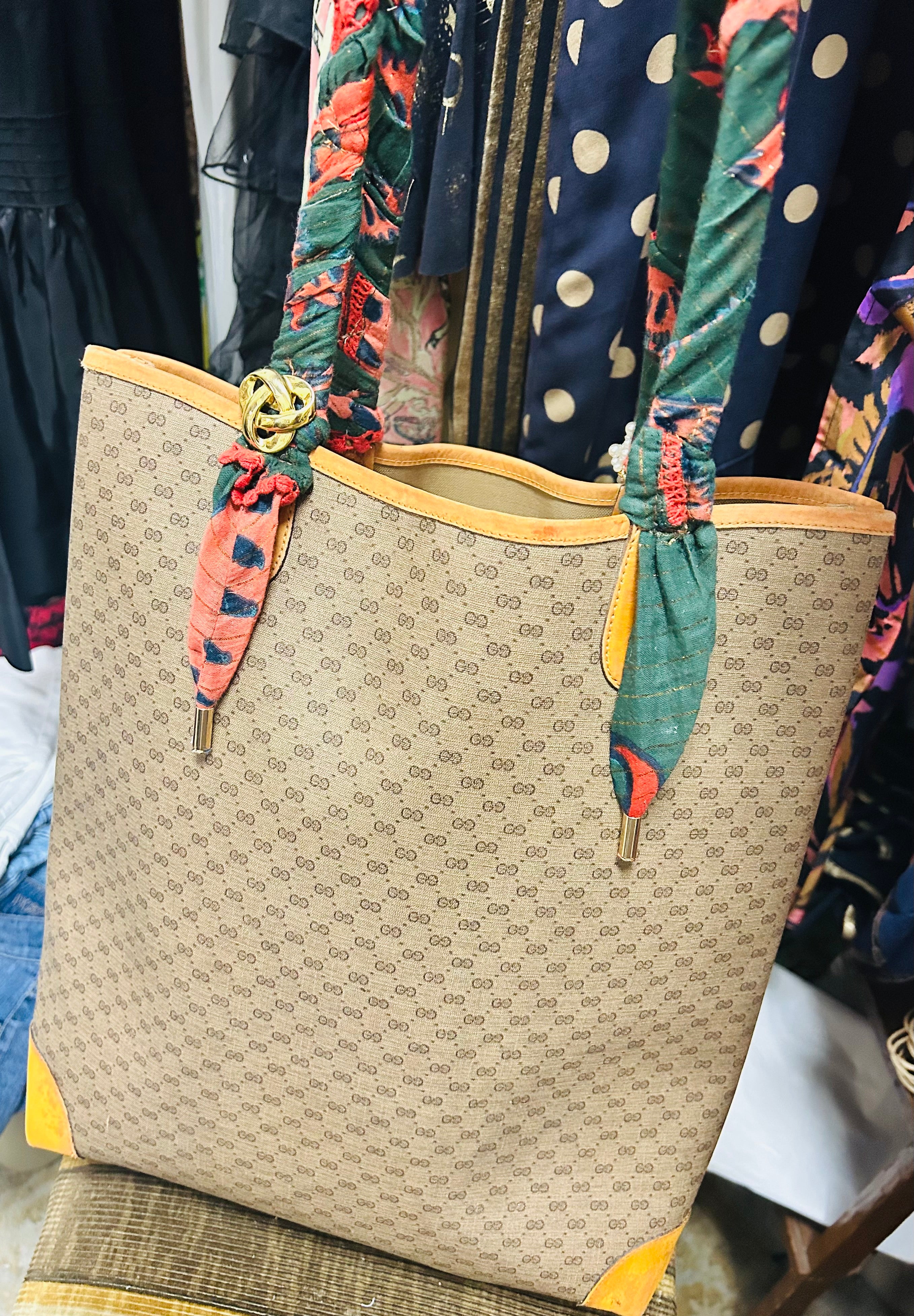 OOAK Vintage Horse Cameo Gucci Large Shopper Tote