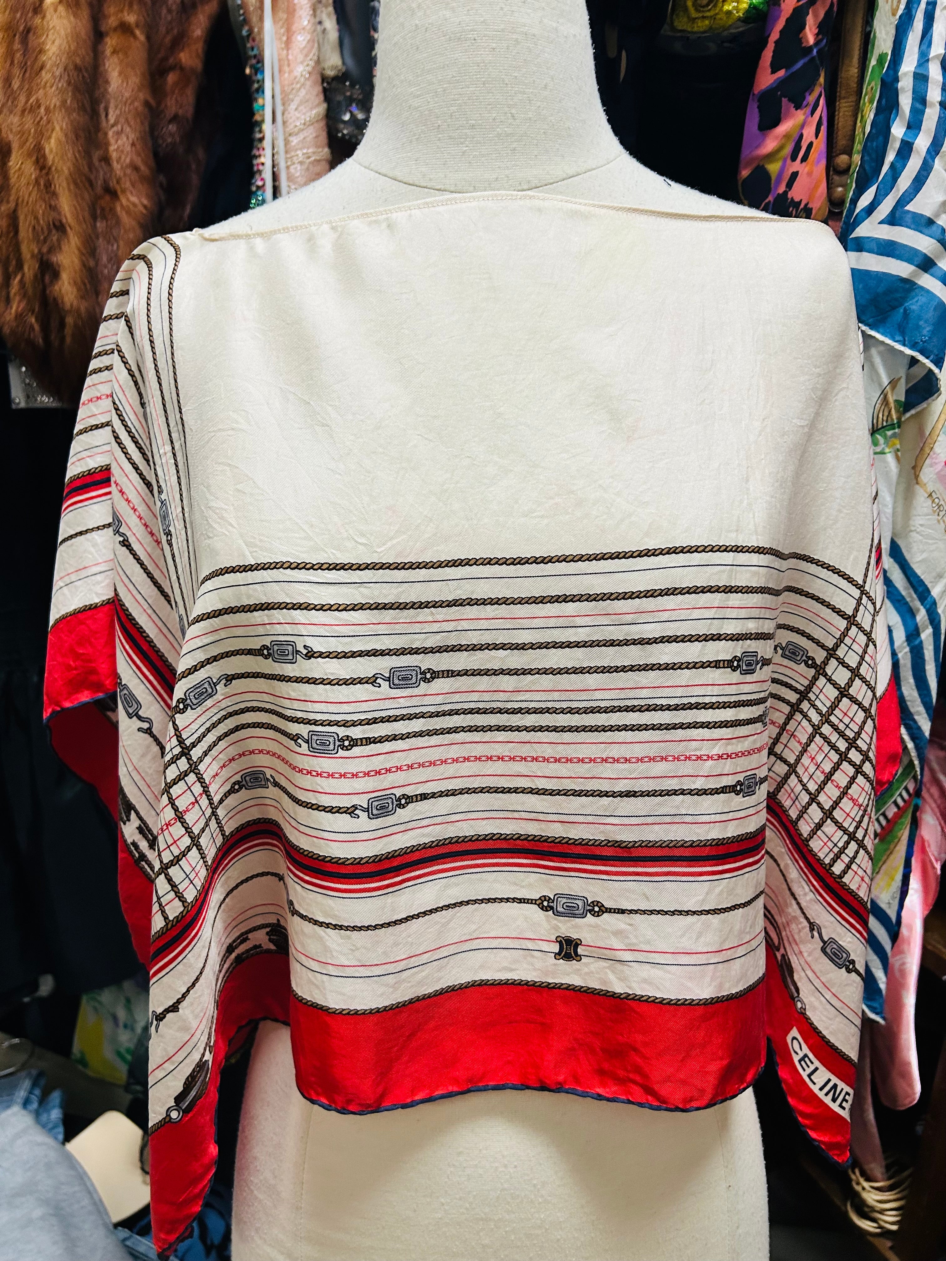 OOAK Upcycled VIntage Rope Print Celine Silk Scarf Poncho