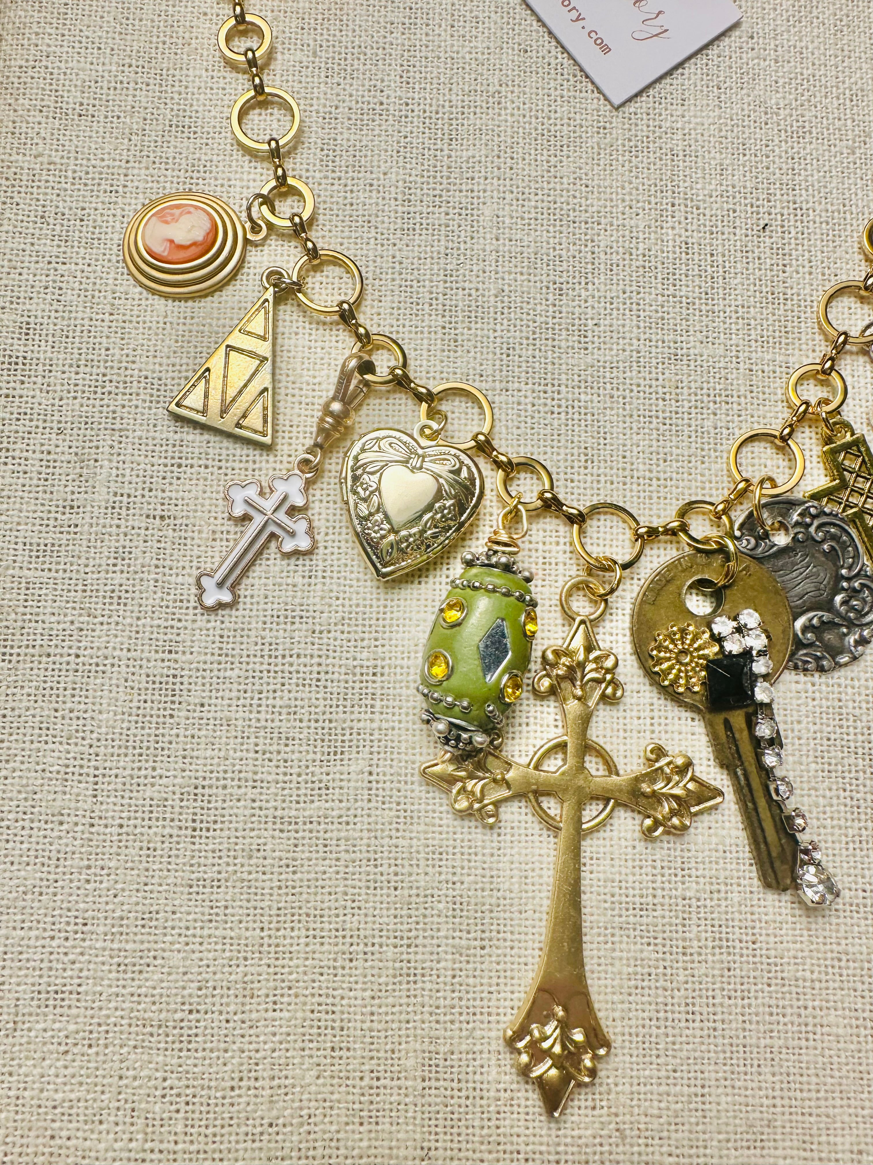OOAK Cross & Key Charm Necklace