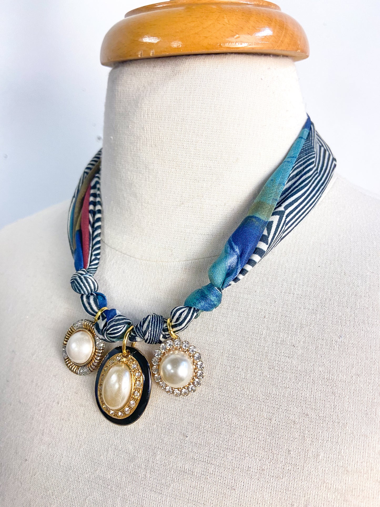 OOAK VIntage Pearl Earring Scarf Necklace