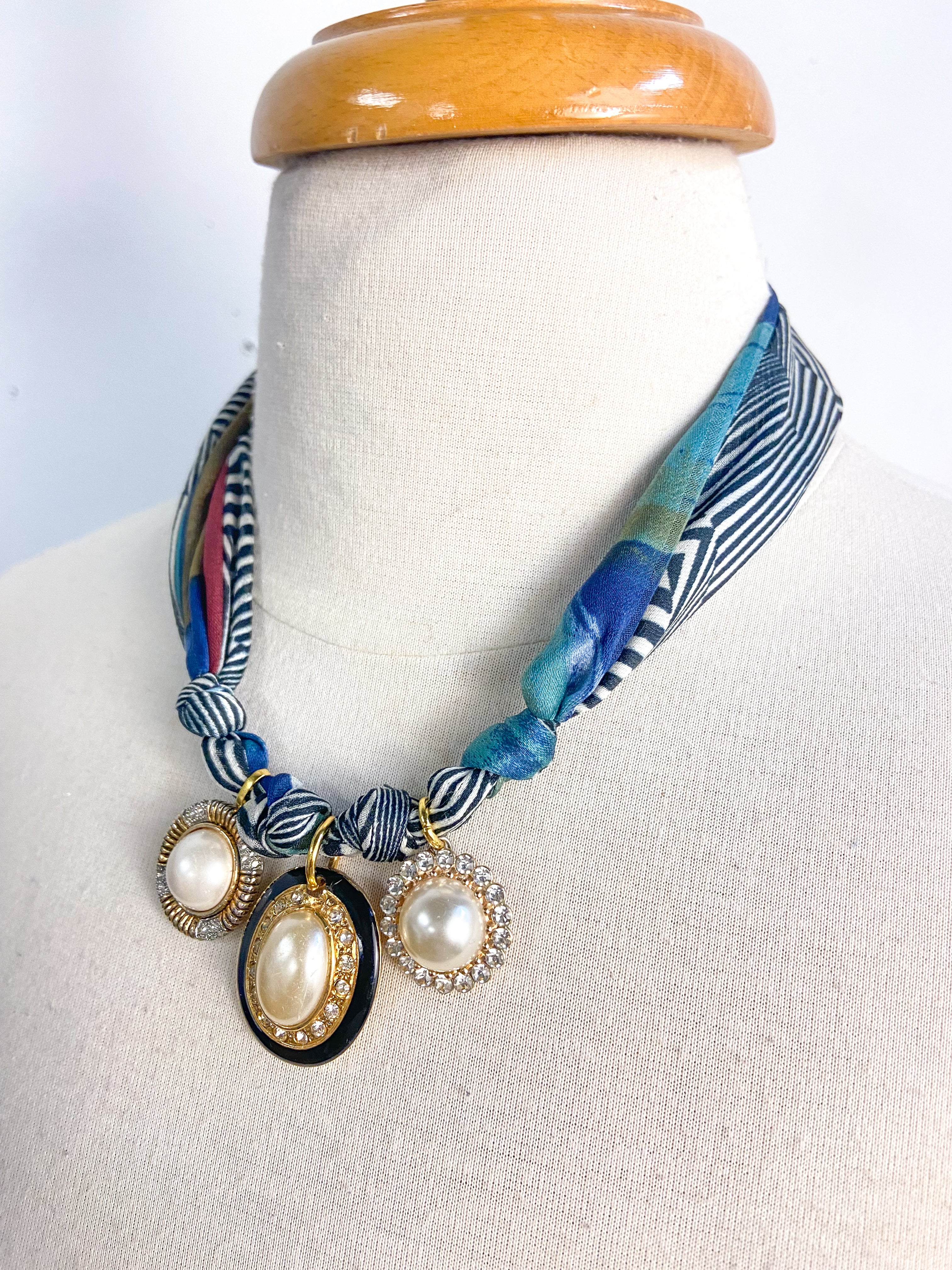 OOAK VIntage Pearl Earring Scarf Necklace