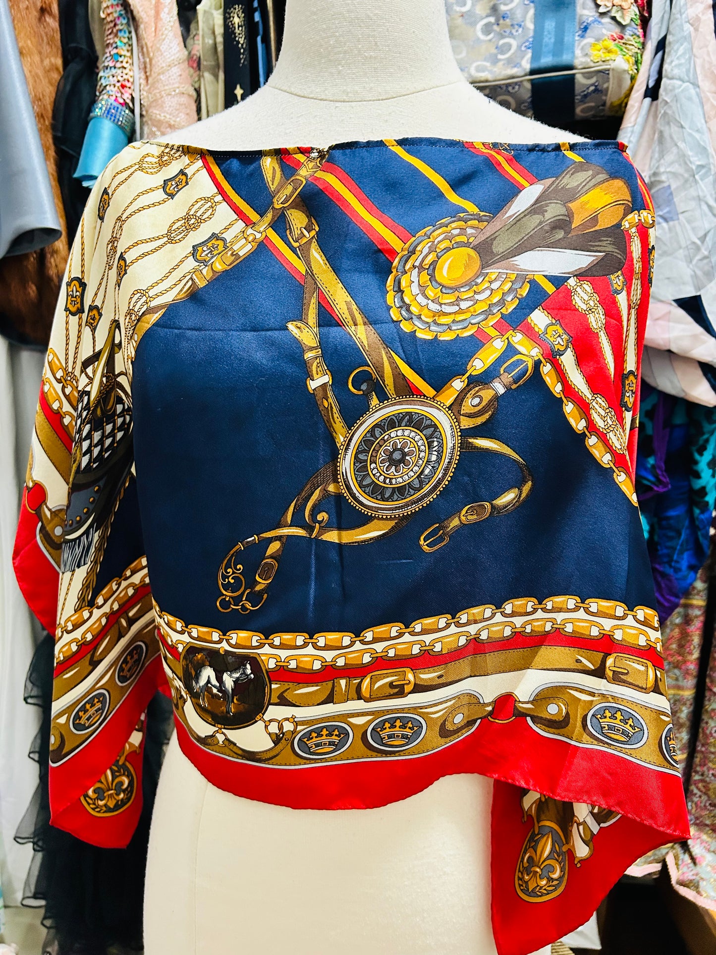 OOAK Equestrian Silk Print Scarf Top
