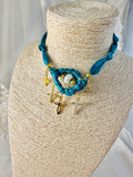 OOAK Teal Satin Ribbon Cross Charm Necklace