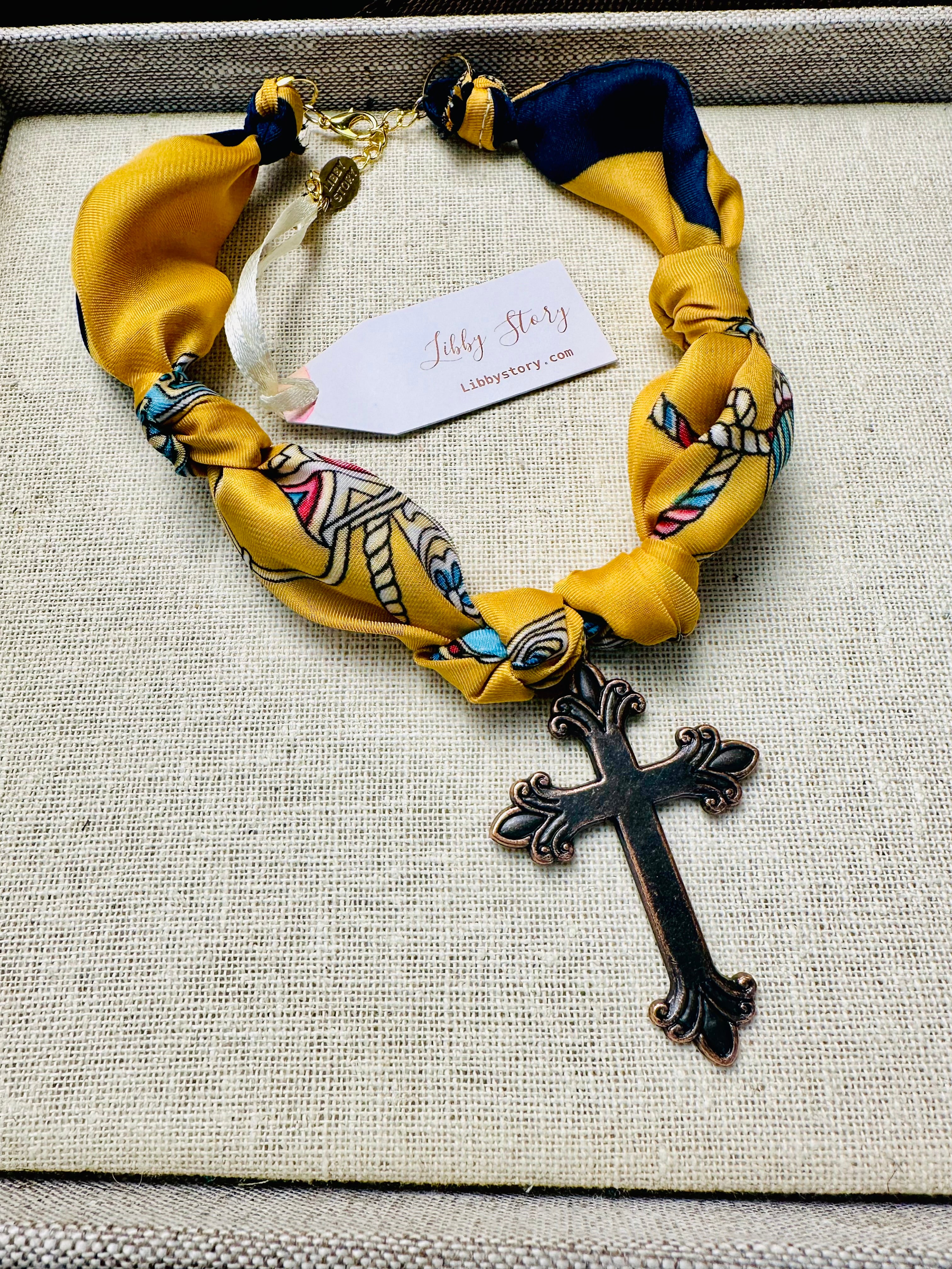 Copper Cross Scarf Necklace