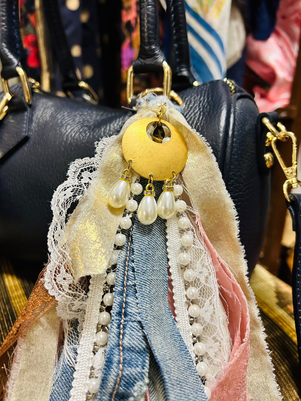 OOAK Denim & Pearls Boot/Bag Charm