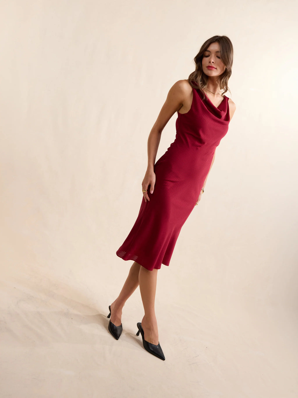 Sadie & Sage Inner Circle Cowl Neck Midi Dress