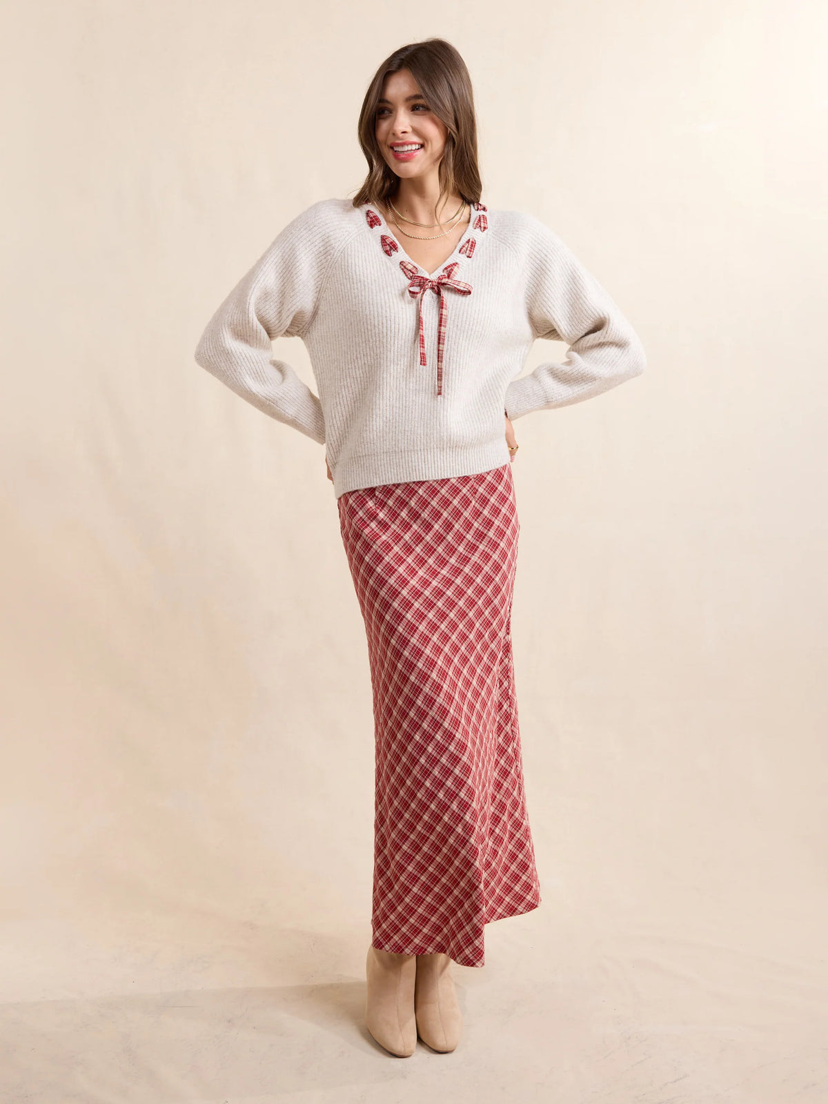 Sadie & Sage The Hostess Plaid Midi Skirt