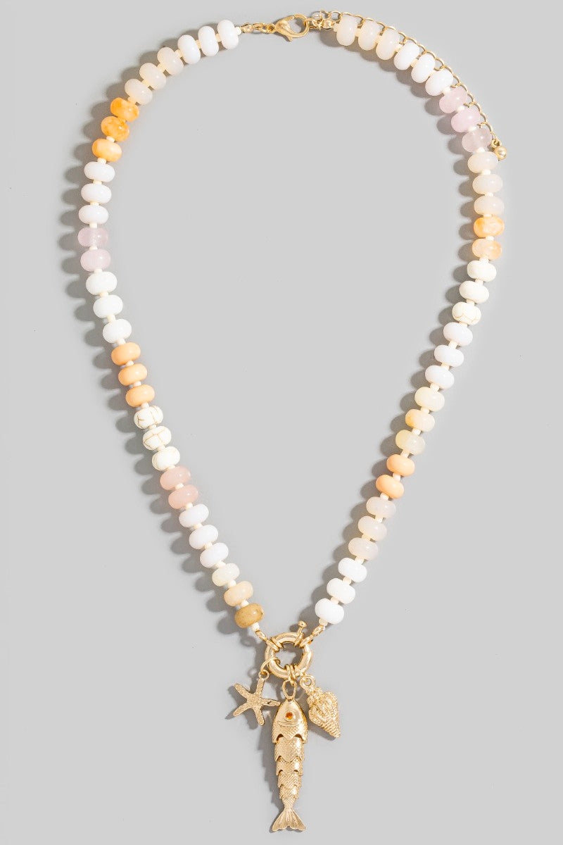 Mixed Sea Life Pendants Semi Precious Stone Beaded Necklace