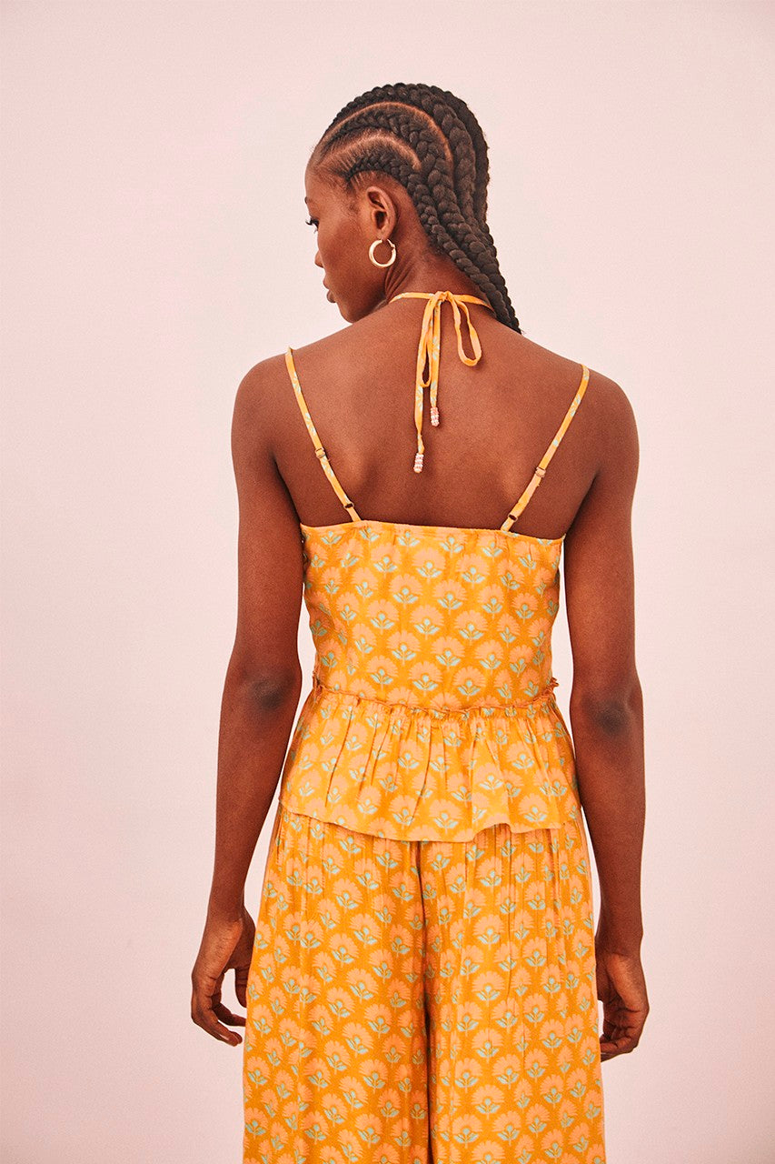 Nekane Embroidered Printed Halter Top