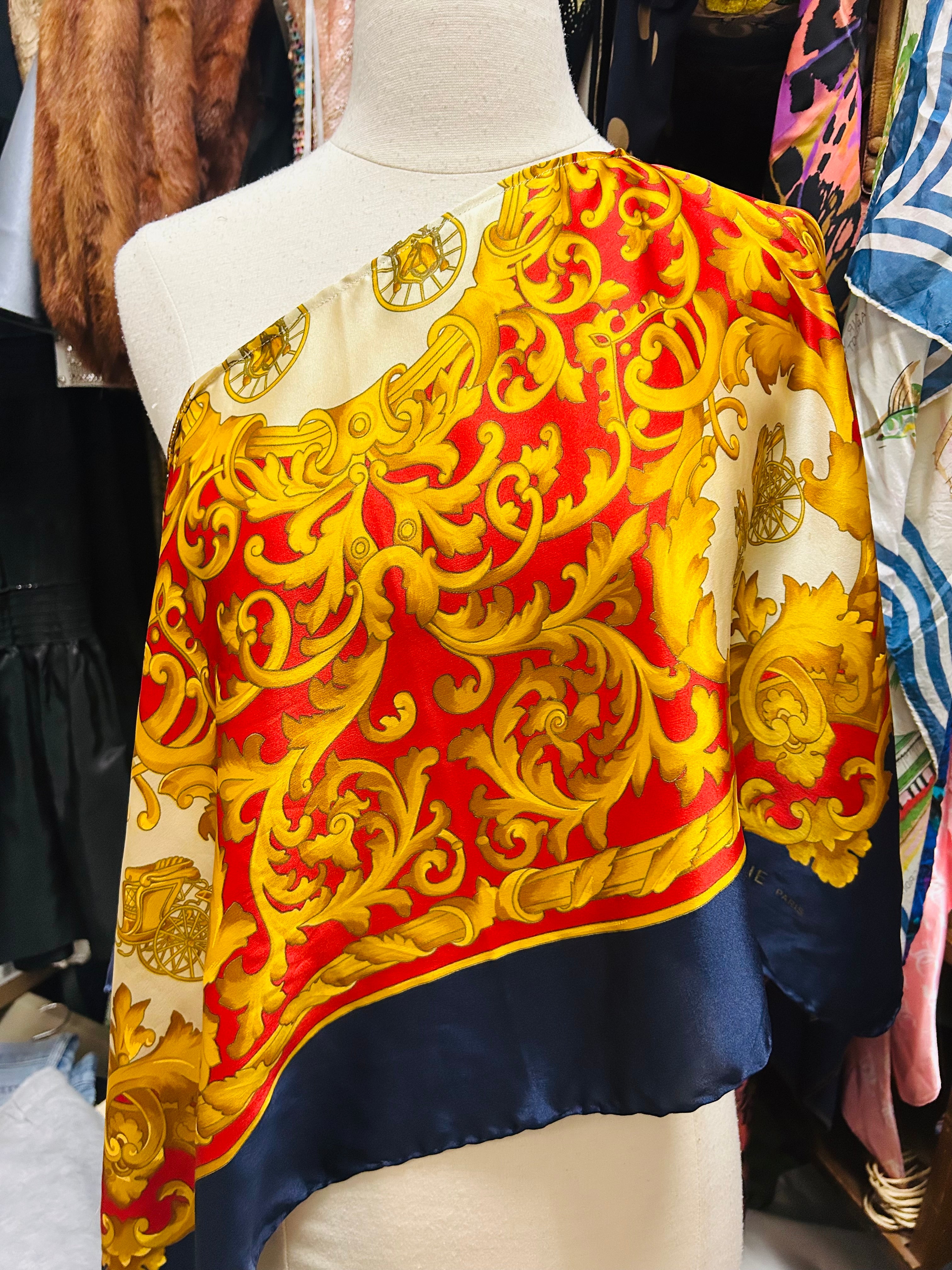 OOAK Upcycled Vntage Scroll Print Celine Silk Scarf Poncho