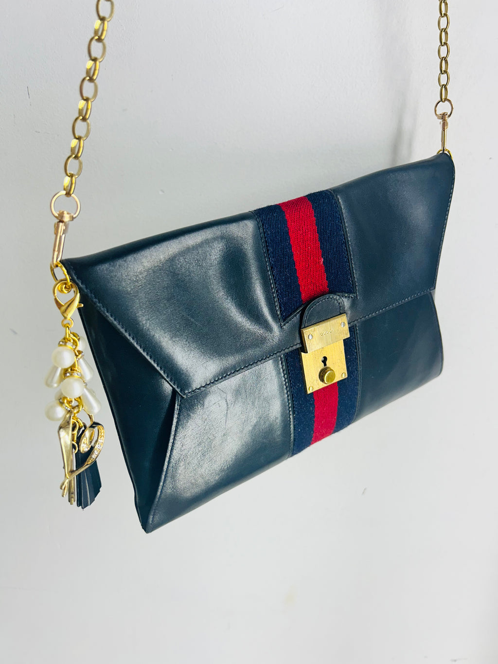 OOAK Navy/Red Vintage Gucci Clutch w/ Lock and Keys