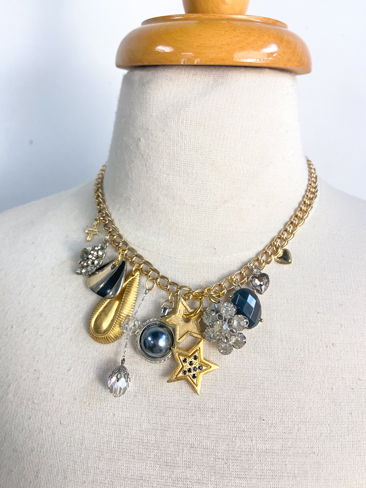 OOAK Vintage Silver and Gold Mix Charm Necklace