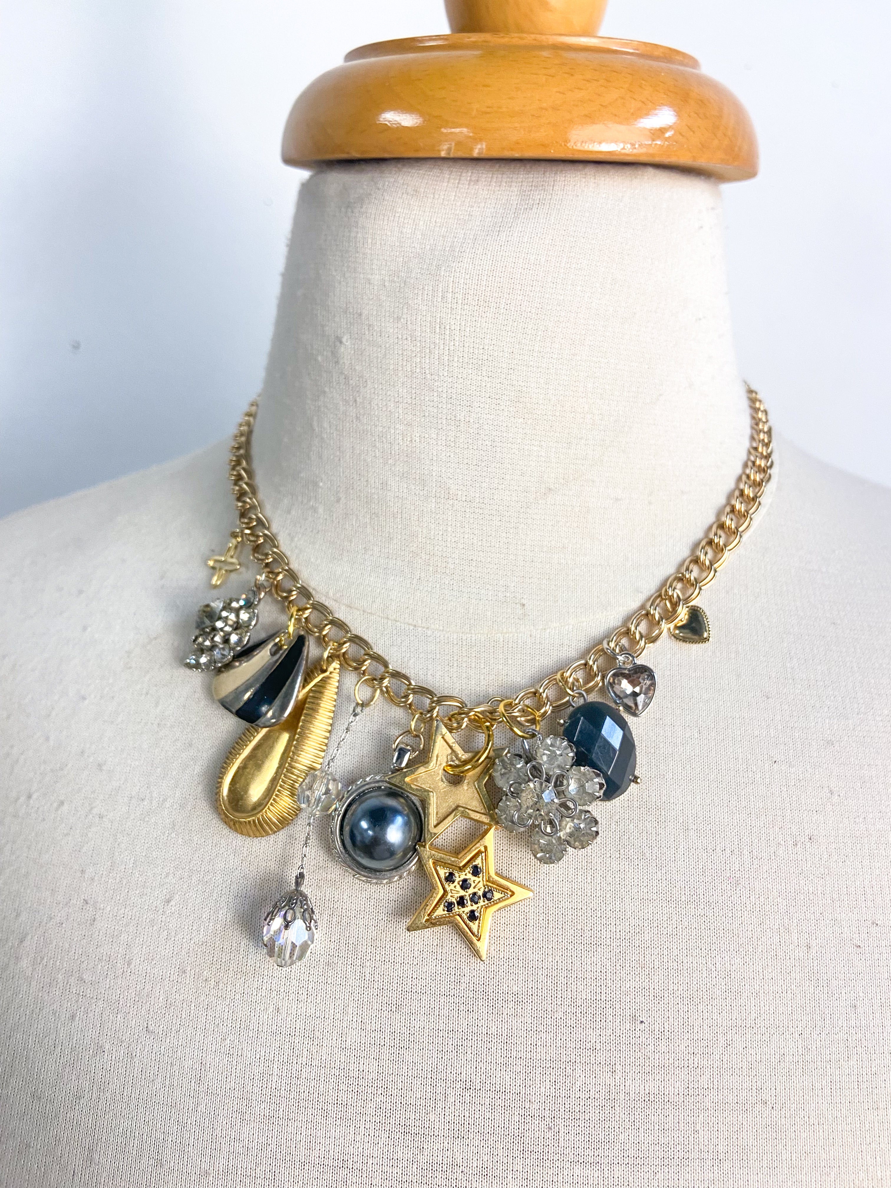 OOAK Vintage Silver and Gold Mix Charm Necklace