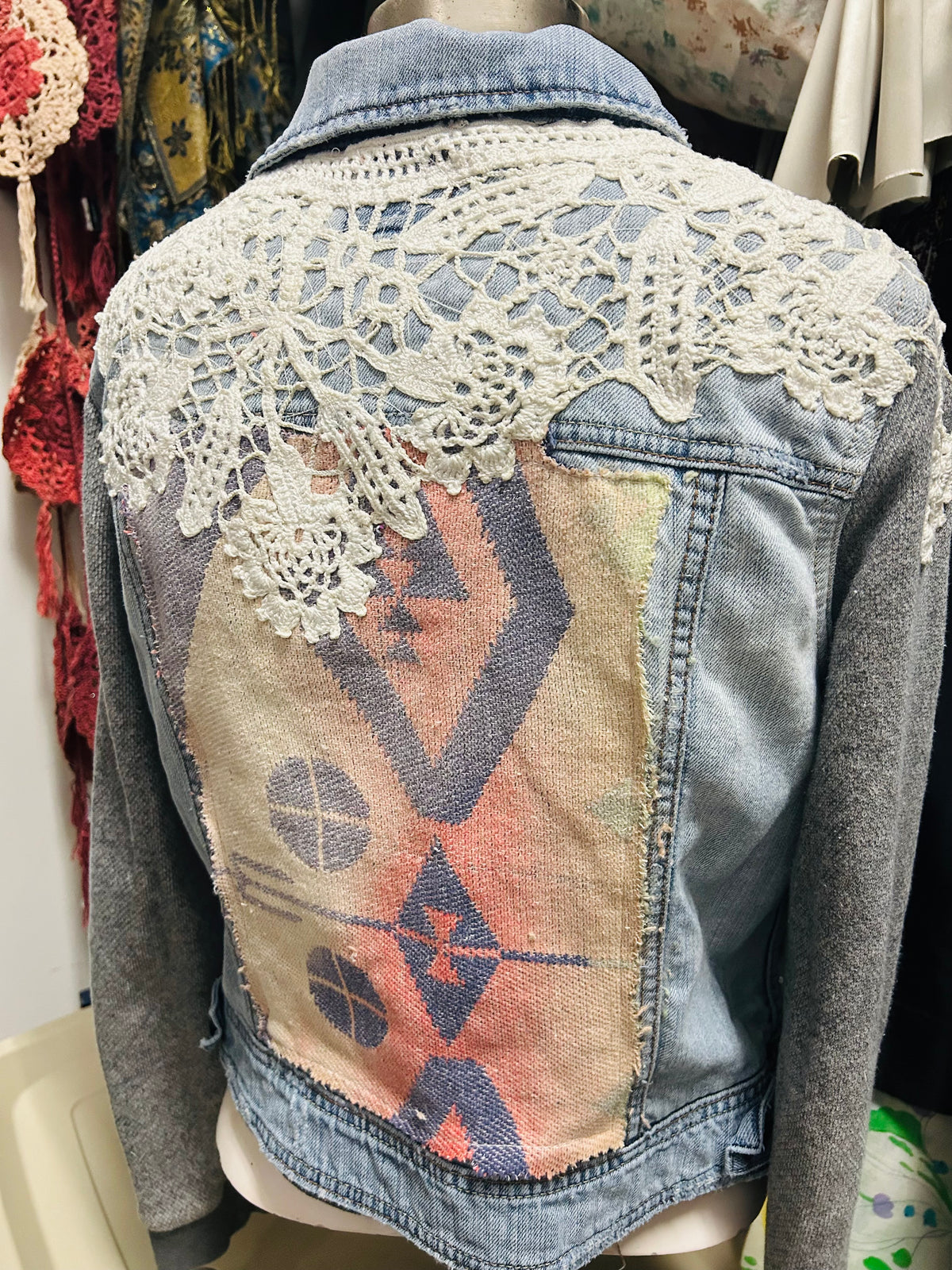 OOAK Vintage Denim Sweatshirt Sleeve Jacket