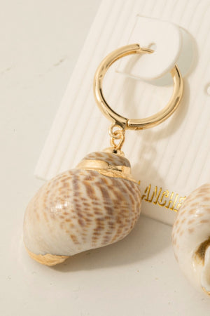 Metallic Accented Sea Snail Shell Charm Hoop Earrings