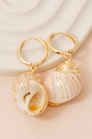 Metallic Accented Sea Snail Shell Charm Hoop Earrings