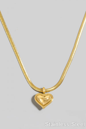 Stainless Steel Heart Pendant Herringbone Chain Necklace