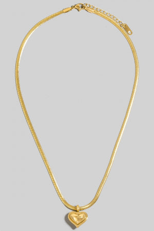 Stainless Steel Heart Pendant Herringbone Chain Necklace