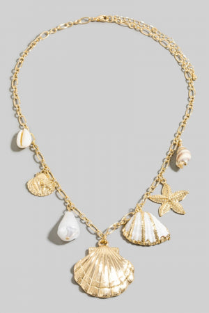 Pearl And Sea Life Shell Charms Chain Necklace