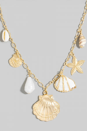 Pearl And Sea Life Shell Charms Chain Necklace