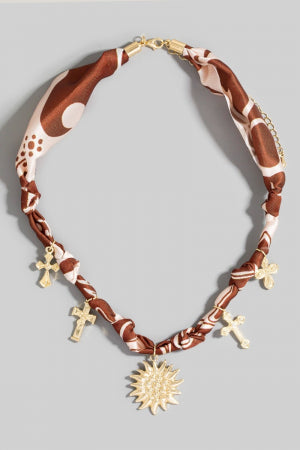 Cross And Sun Charms Bandana Chain Braided Necklace