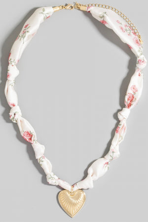 Textured Heart Pendant Knotted Bandana Necklace