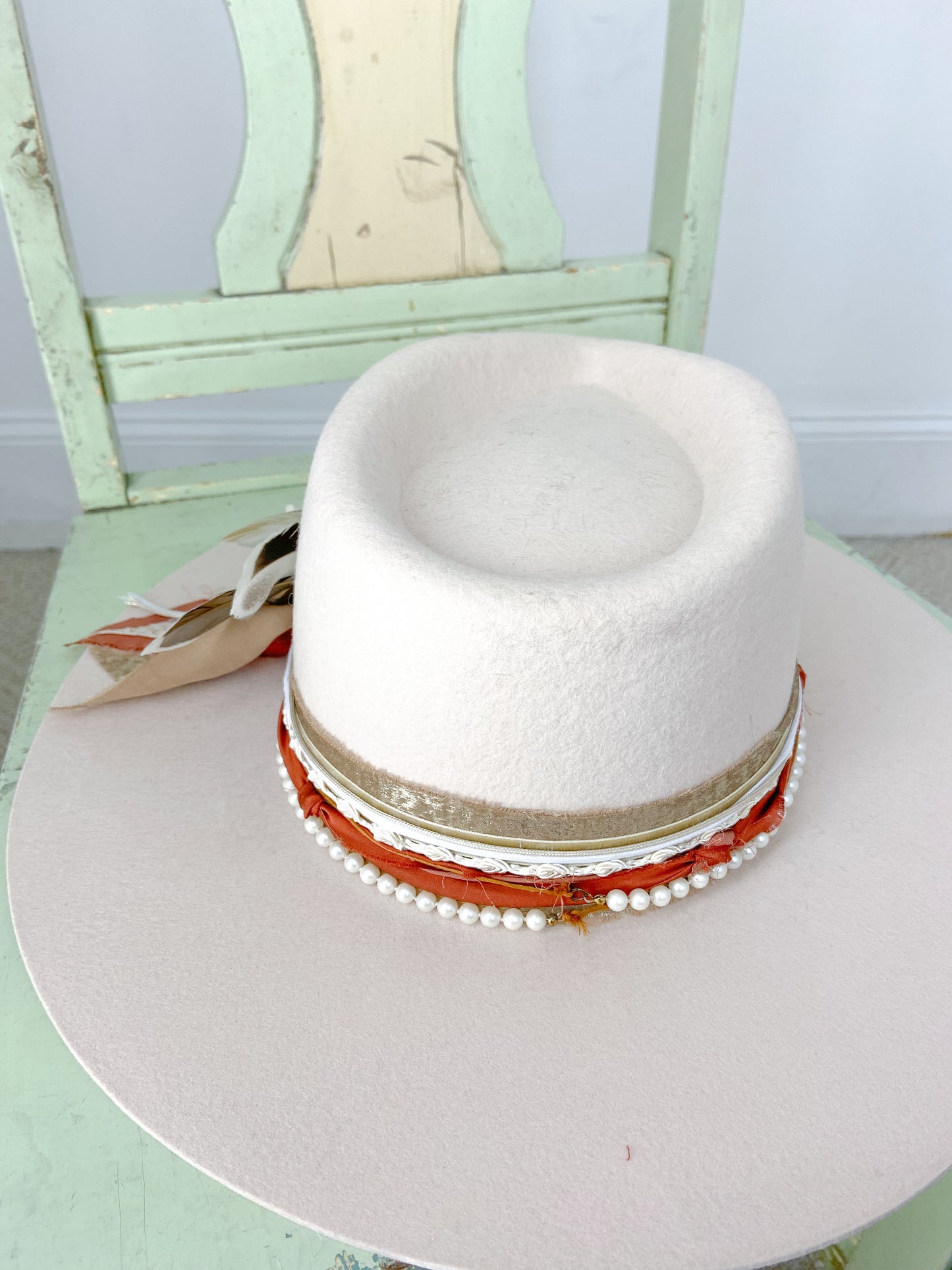 OOAK Champagne Dreams 100% Wool & Ribbon Stiff Bring Hat