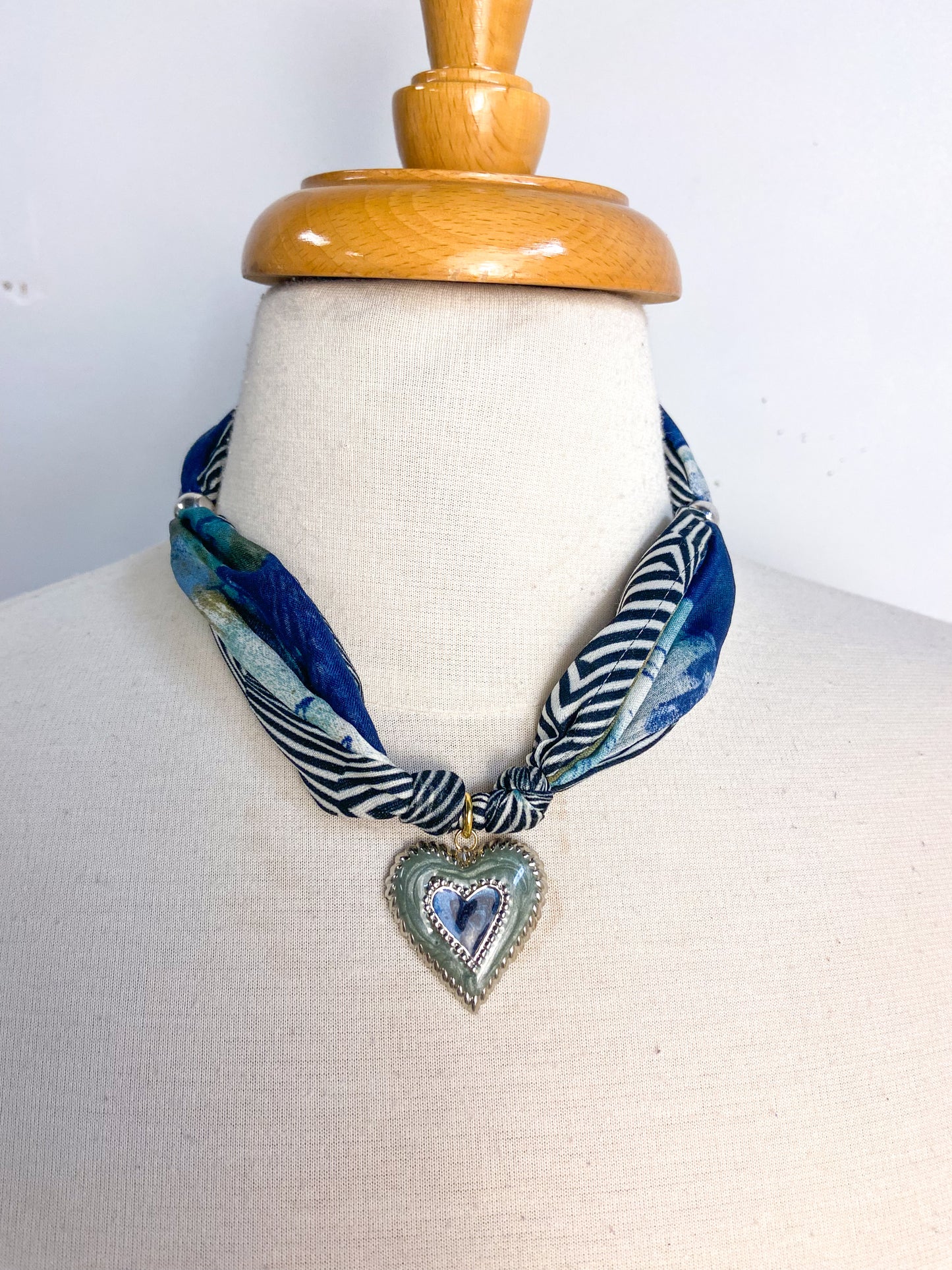 OOAK Vintage Sage Trim Heart Necklace