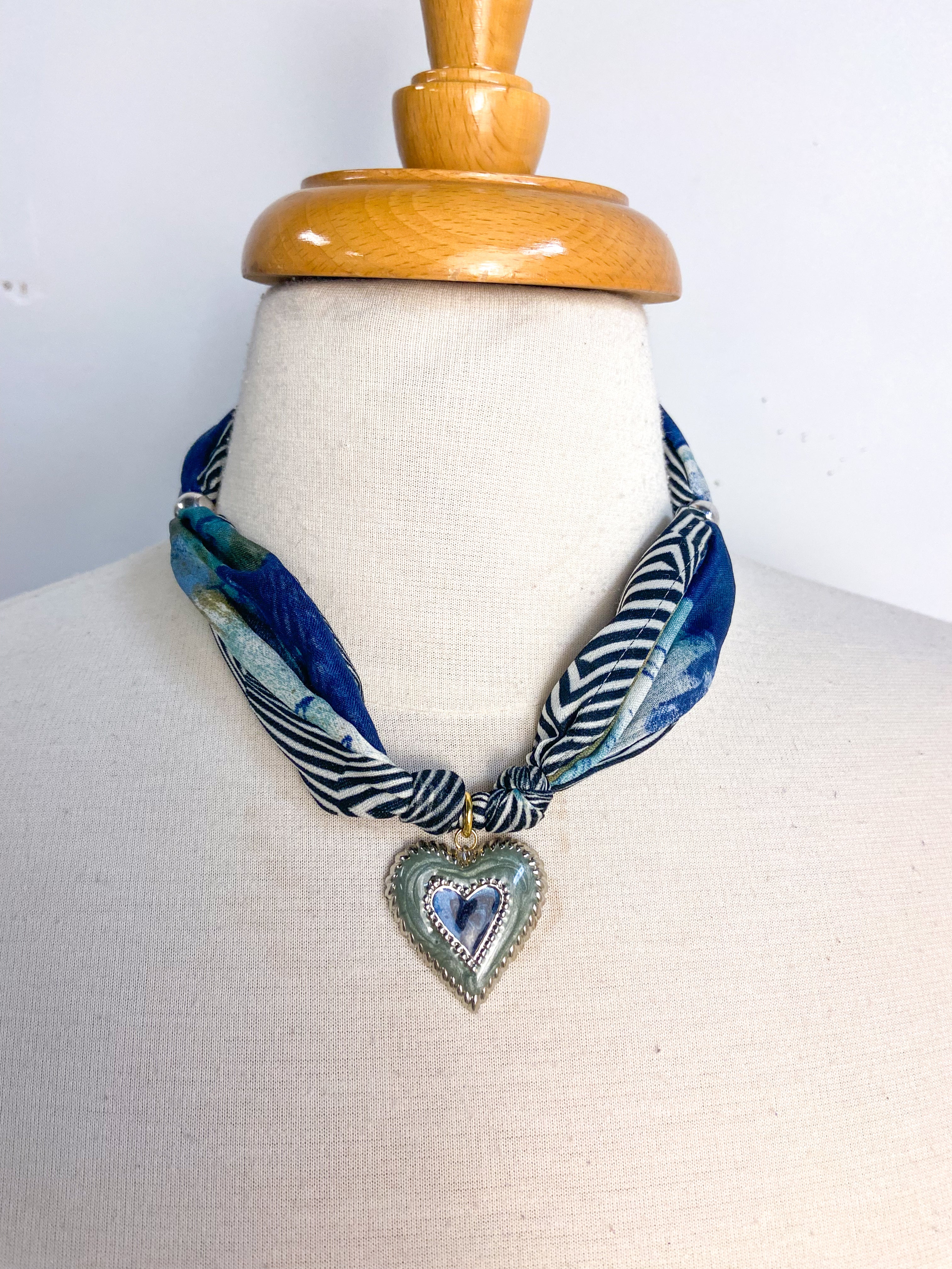 OOAK Vintage Sage Trim Heart Necklace
