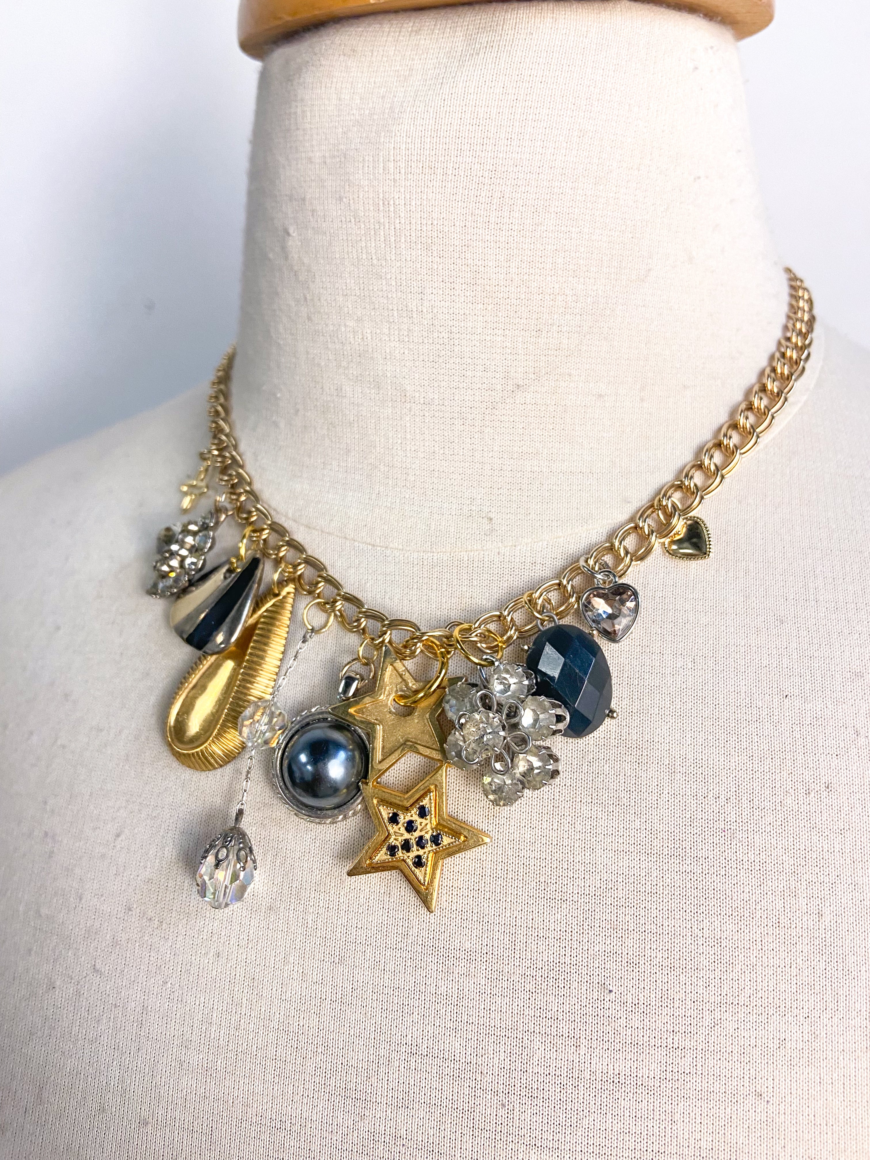 OOAK Vintage Silver and Gold Mix Charm Necklace