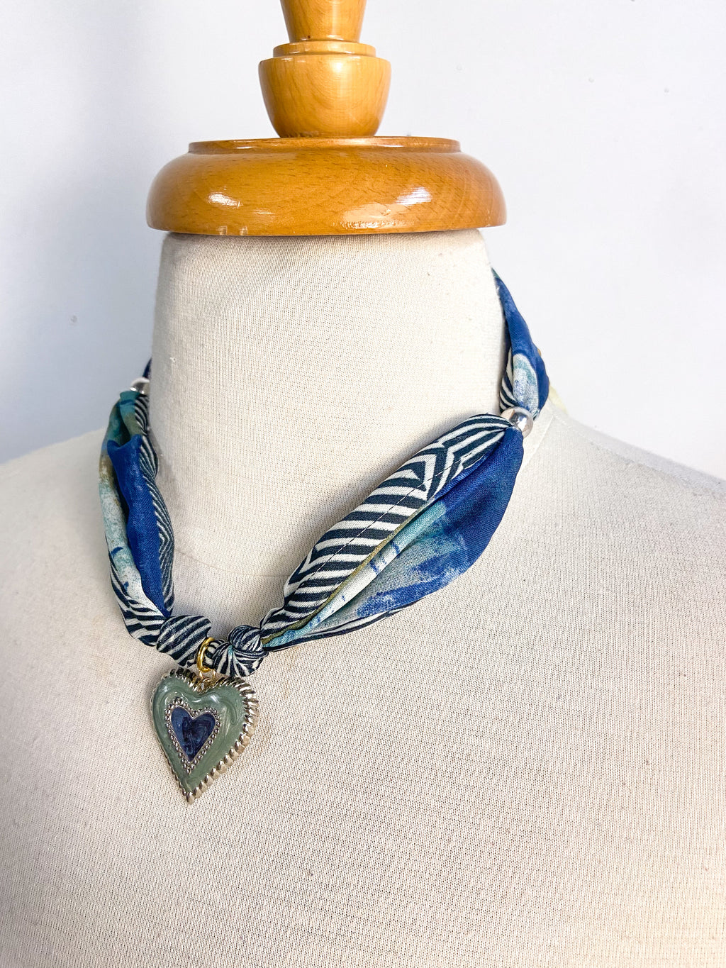 OOAK Vintage Sage Trim Heart Necklace