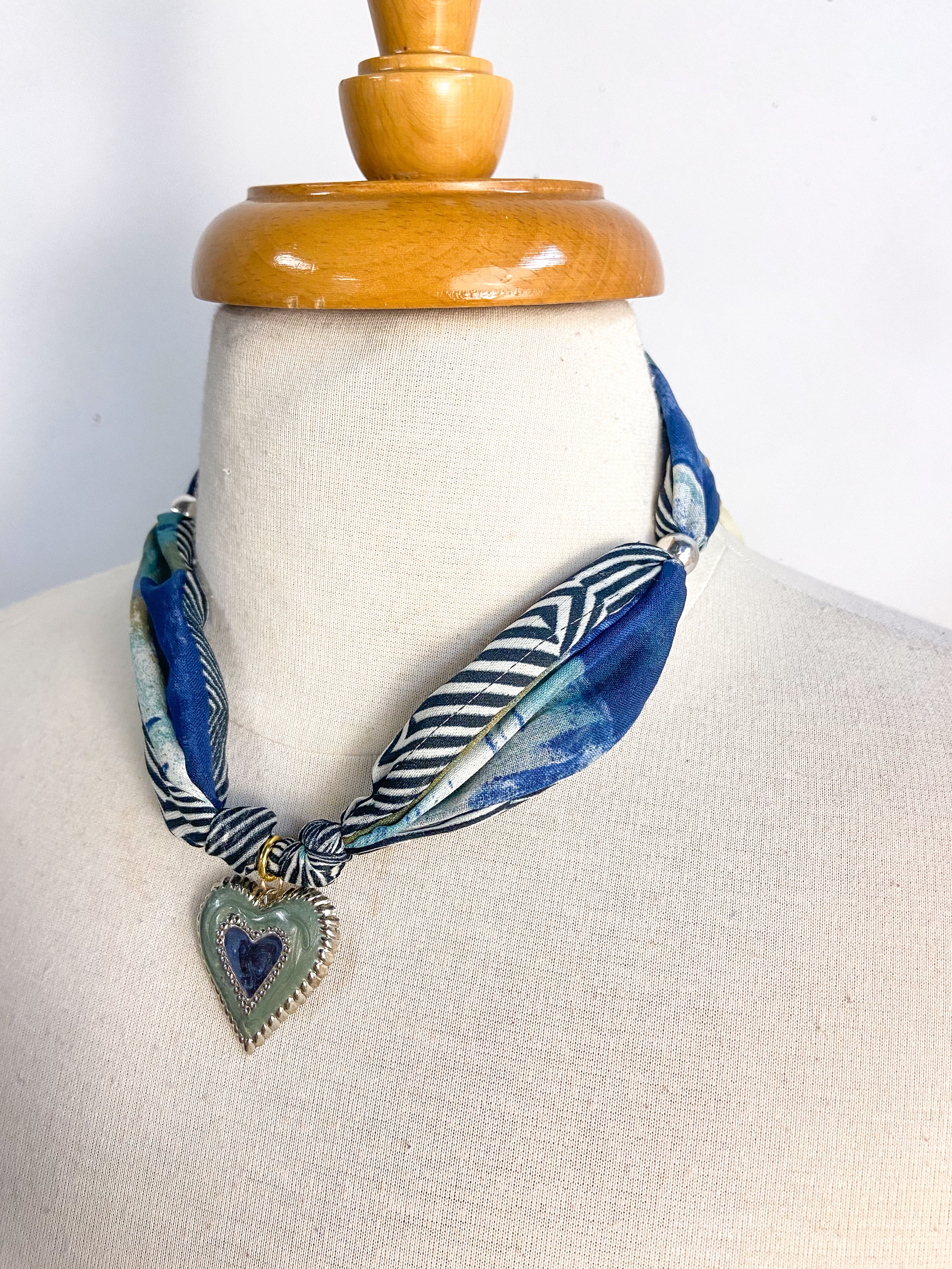 OOAK Vintage Sage Trim Heart Necklace