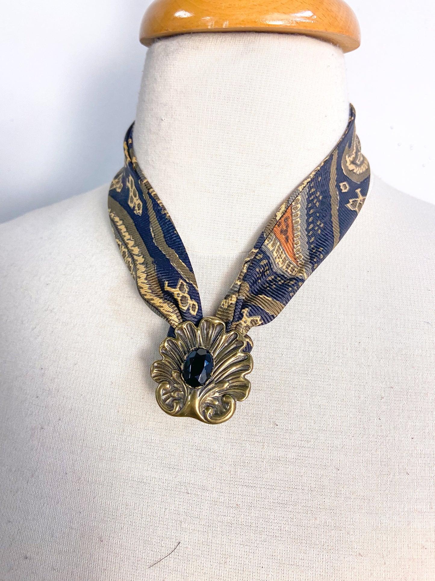 OOAK Silk Scarf and Vintage Clip Necklace