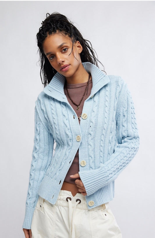 FREE PEOPLE CABLE COLLAR CARDI