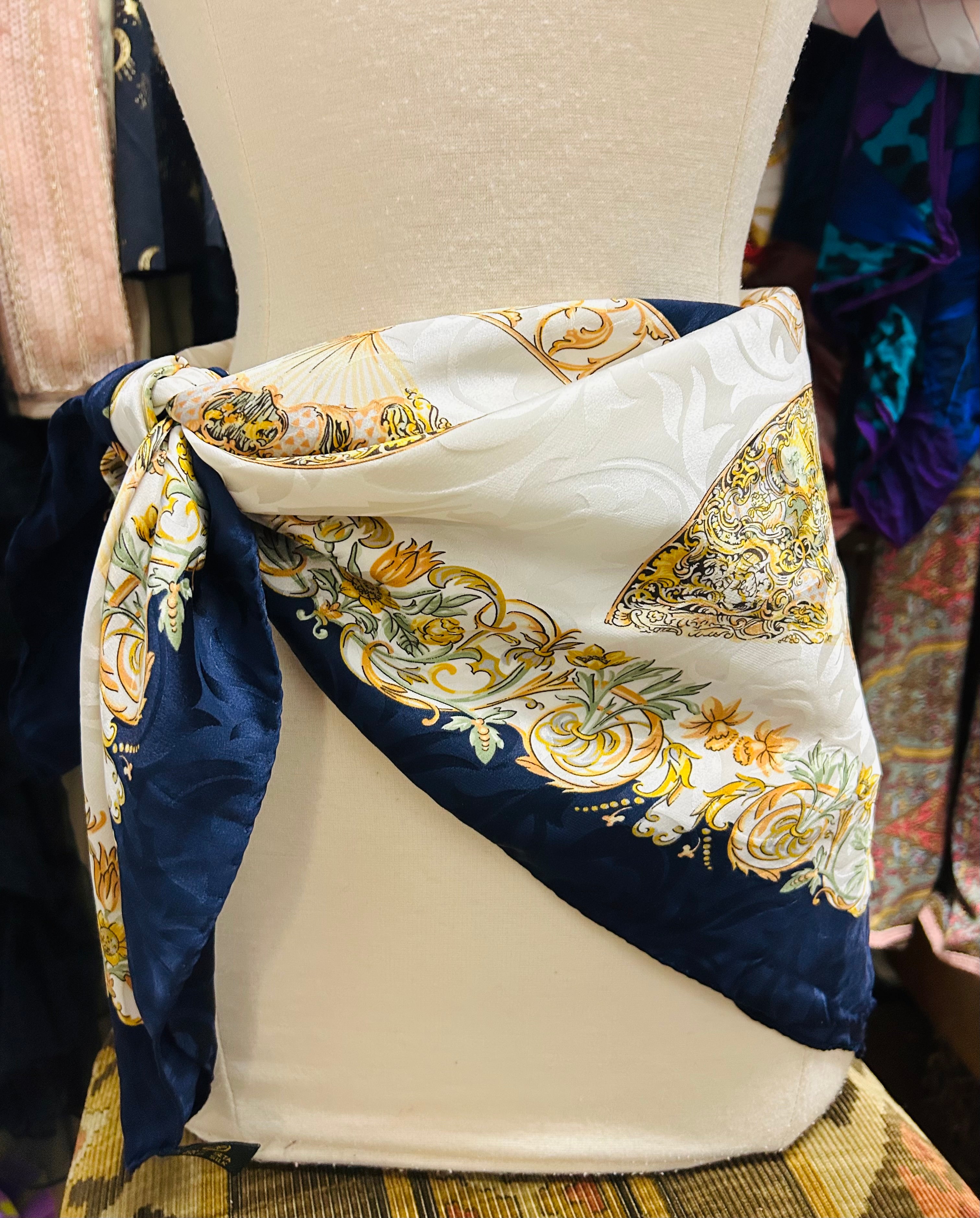 OOAK Fan Print Silk Scarf Top