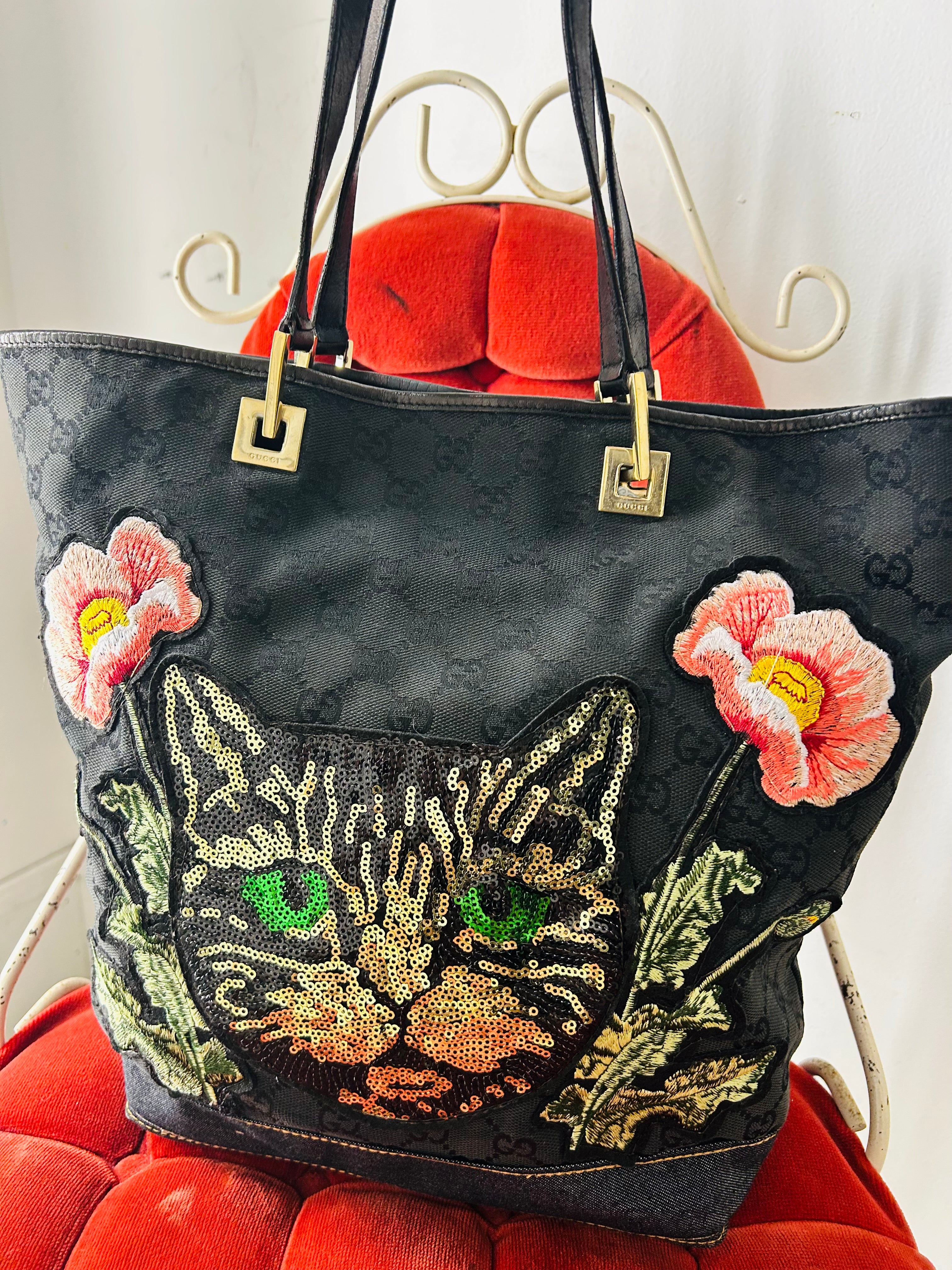 OOAK Green Eyed Cat Vintage Gucci Shoulder Bag