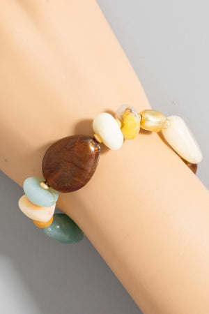 Mixed Irregular Marble Resin Disc Beaded Toggle Bracelet