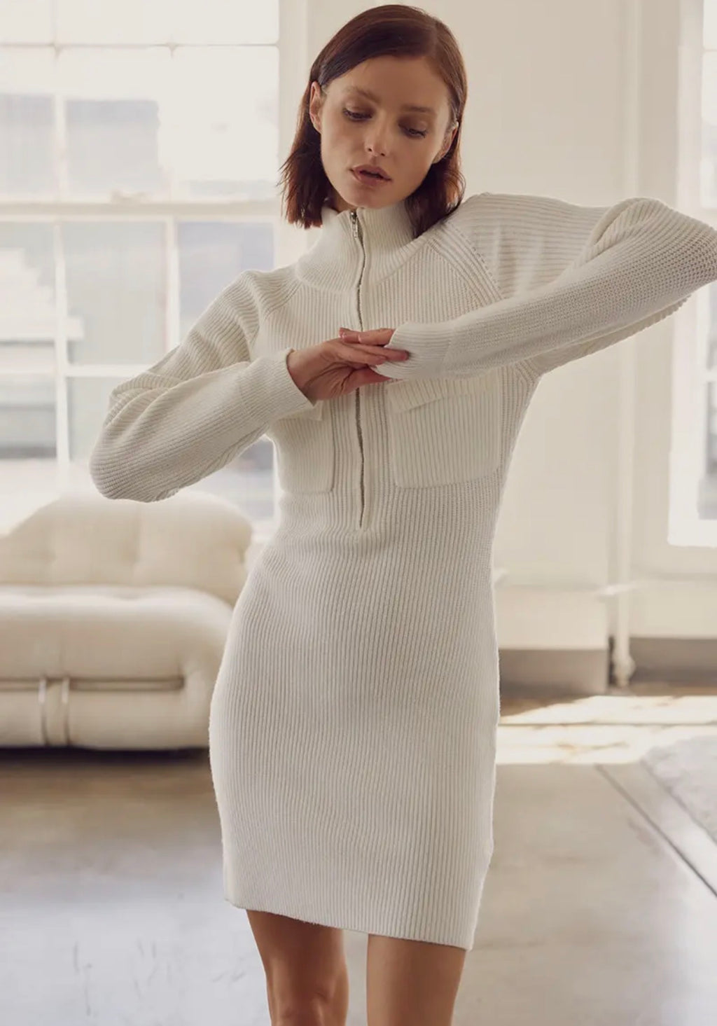 LONG SLEEVE MINI SWEATER DRESS WITH ZIPPER